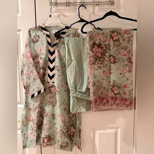 NEW SANIA MASKATIYA INSPIRED PRINTED COTTON NET 3 Piece suit size M